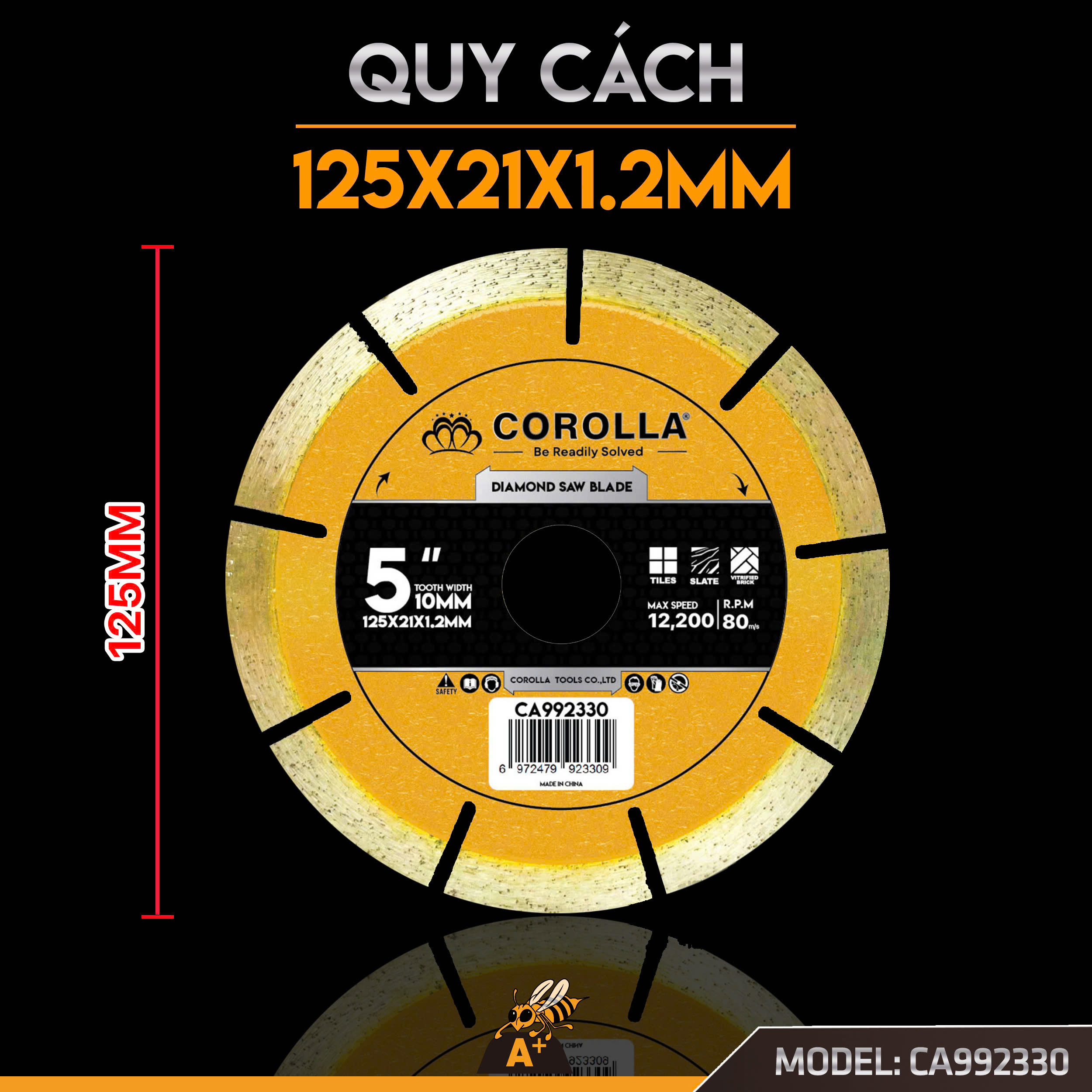 CA992330- LƯỠI CẮT GẠCH 125MM VÀNG XẺ 5