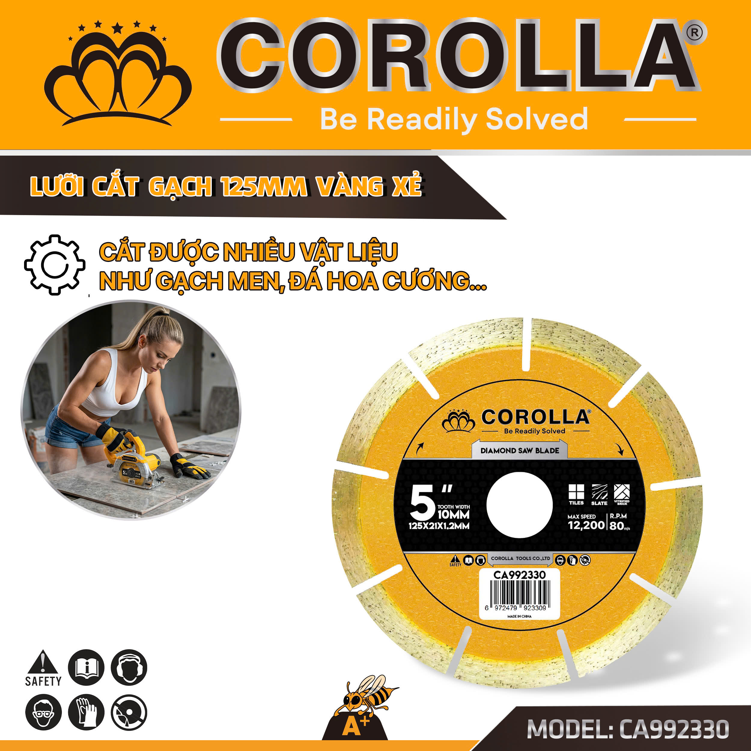 CA992330- LƯỠI CẮT GẠCH 125MM VÀNG XẺ 6